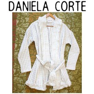 Daniela Corte Waffle Open Front Cardigan Size Medium Tie Waist Metallic USA Knit
